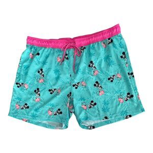 Disney Mickey Mouse Swim Trunks Mens XXL Blue Pink Hibiscus Floral Board Shorts